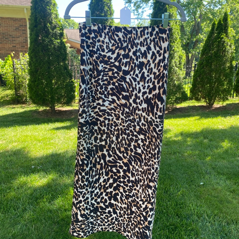 Topshop Leopard Print Midi Skirt Size US 2 Slip Style Y2K Glam Boho